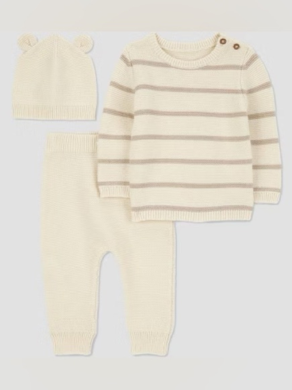 Brand 🆕 Carter's Cream Knit Striped Baby Set with Bear-Ear Hat